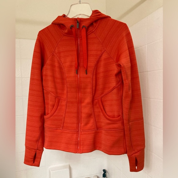 Athleta hoodie in bright orange, size Medium, but fits small/fitted. - Picture 4 of 11